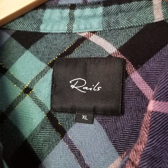 Rails Hunter Teal Navy Pink with Lurex Button down Flannel Shirt Size XL $198 - Picture 6 of 16